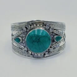 Green Stone Tribal Boho Cuff - Small