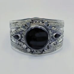 Black Stone Tribal Boho Cuff - Small