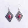 Diamond Tribal Earrings - Red Stone