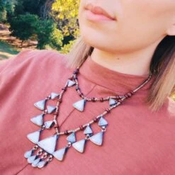Tribal Triangle Shaped Grey Stone Boho Necklace