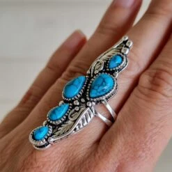 Turquoise Stone Vintage Feather Ring -Sparkle Jewelry Deals Store 20240112 154627