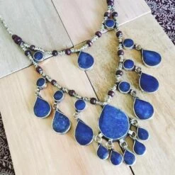 Two Tier Tribal Lapis Lazuli Stone Boho Necklace