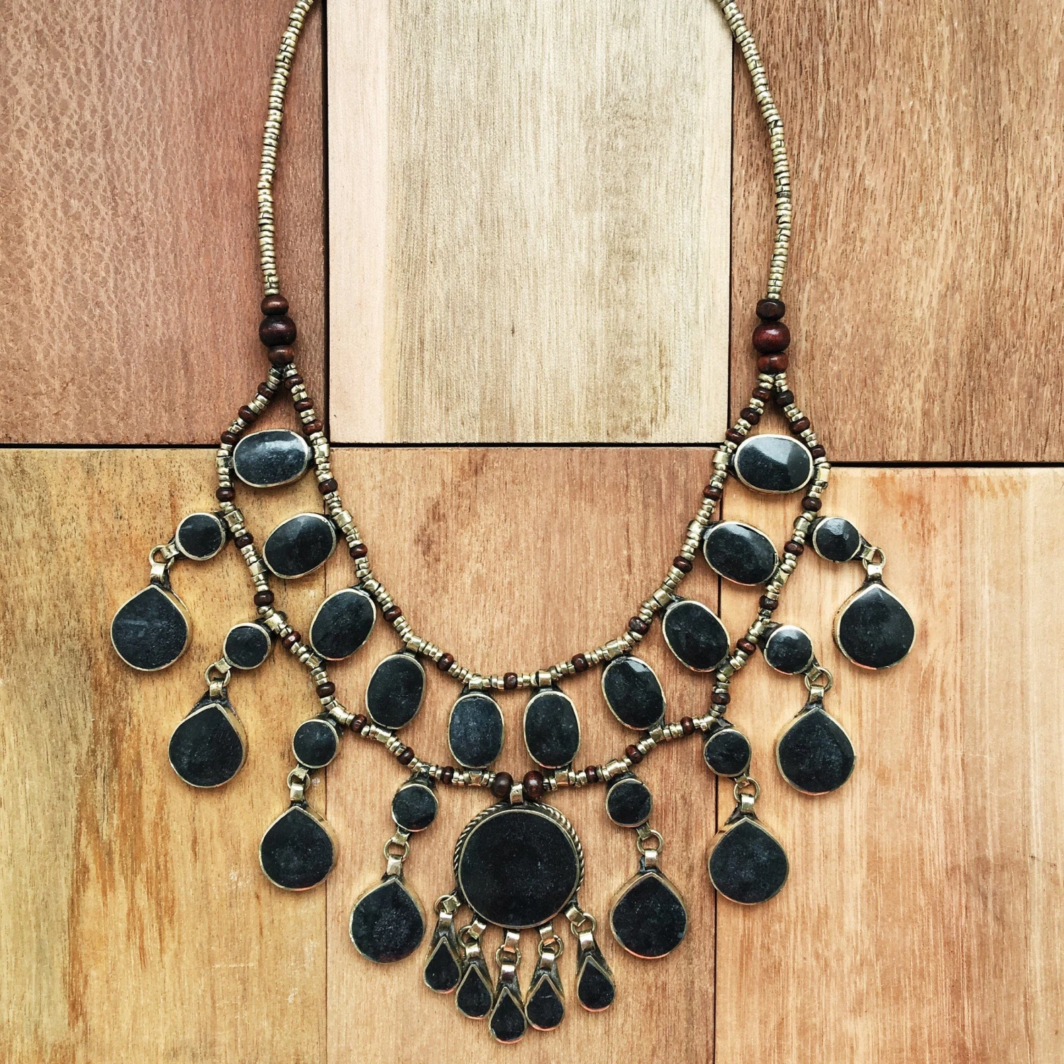 Tribal Black Stone Boho Necklace 2 Tribal Black Stone Boho Necklace - Image 2