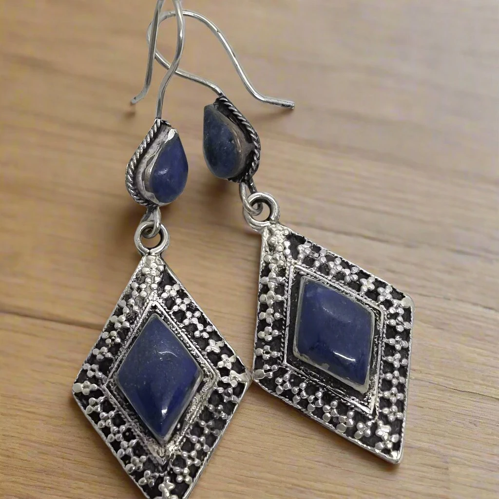 Diamond Tribal Earrings With Teardrop 2 Diamond Tribal Earrings With Teardrop - Image 2