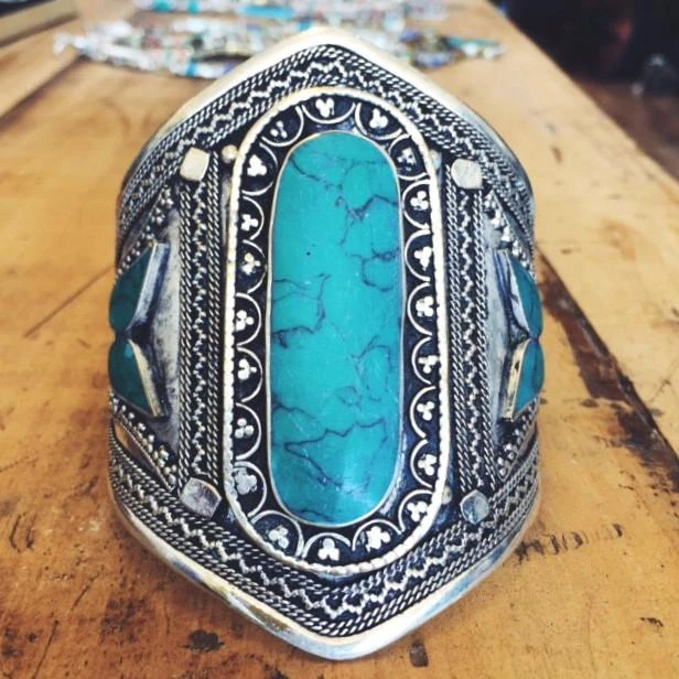 Green Stone Tribal Boho Cuff 2 Green Stone Tribal Boho Cuff - Image 2