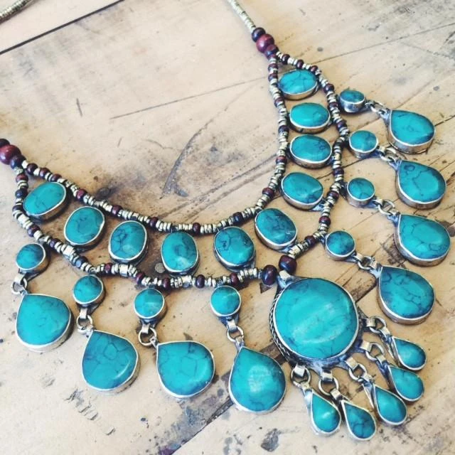 Tribal Green Stone Boho Necklace 3 Tribal Green Stone Boho Necklace - Image 3