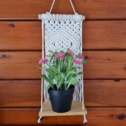 Hand Knotted Macrame Shelf -Sparkle Jewelry Deals Store Macrame shelf wall hanging3