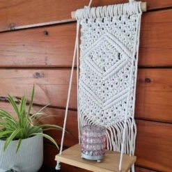 Hand Knotted Macrame Shelf -Sparkle Jewelry Deals Store Macrame shelf wall hanging 2