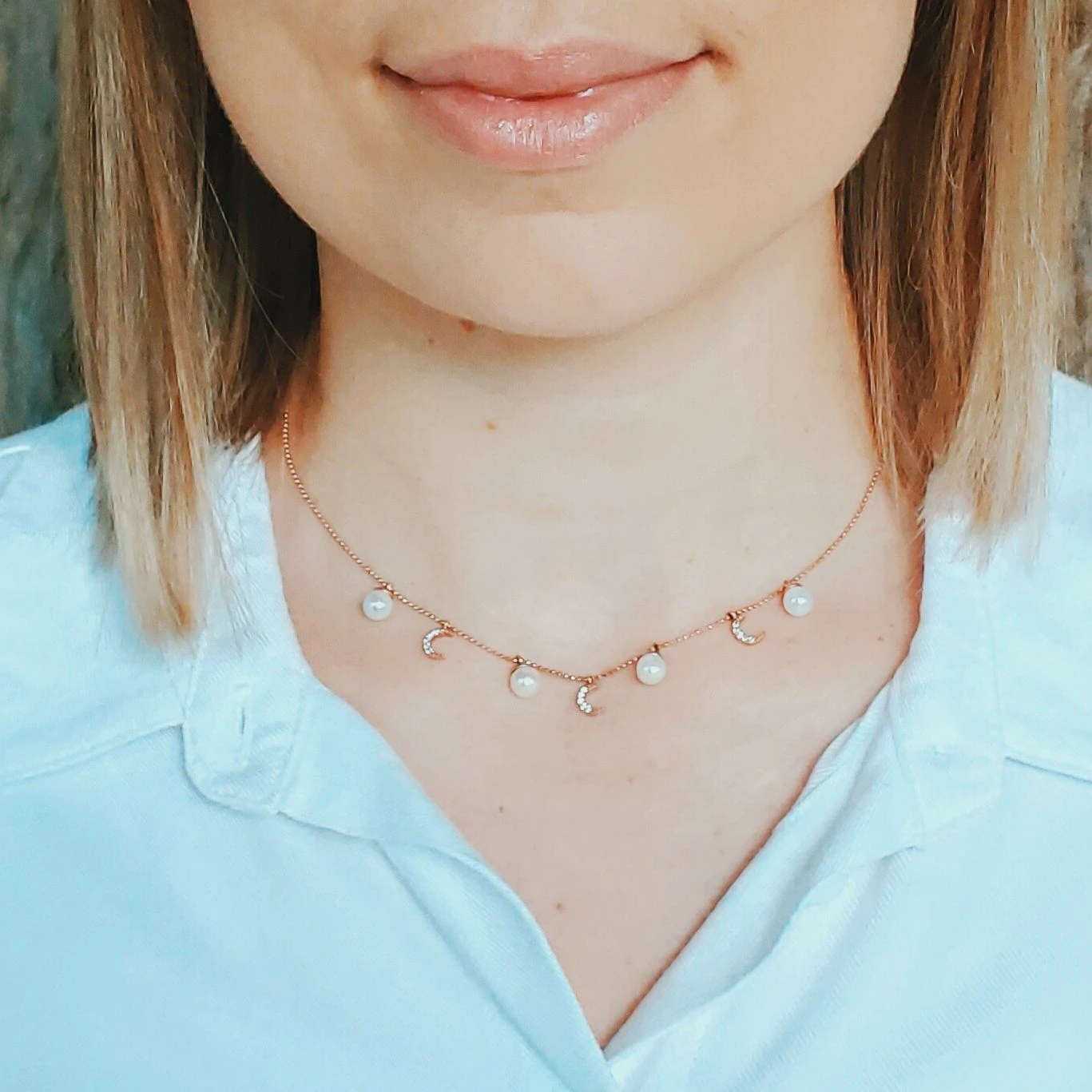 Moonlight Boho Necklace - Sterling Silver Rose Gold Plated 1 Moonlight Boho Necklace - Sterling Silver Rose Gold Plated