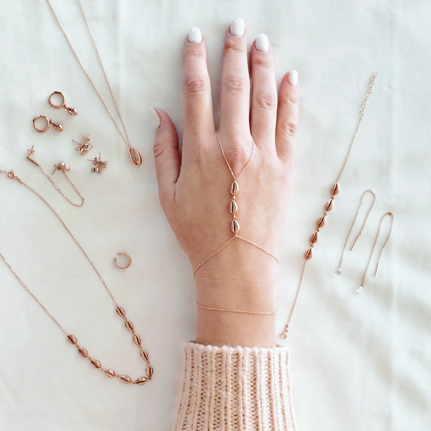 Rose Gold Cowrie Shell Slave Boho Bracelet - Sterling Silver 3 Rose Gold Cowrie Shell Slave Boho Bracelet - Sterling Silver - Image 3