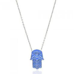 Silver & Blue Hamsa Boho Necklace - Sterling Silver