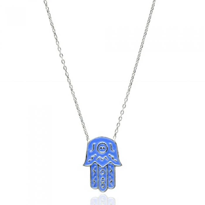 Silver & Blue Hamsa Boho Necklace - Sterling Silver 1 Silver & Blue Hamsa Boho Necklace - Sterling Silver