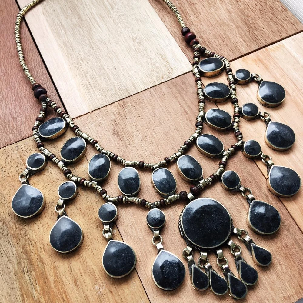 Tribal Black Stone Boho Necklace 1 Tribal Black Stone Boho Necklace