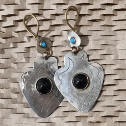 Gold Gilded Turkmen Teke Earrings - Carnelian -Sparkle Jewelry Deals Store black