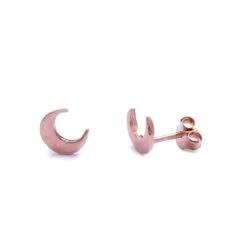 Crescent Moon Stud Earrings - Sterling Silver Rose Gold Plated