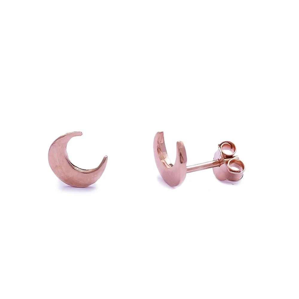 Crescent Moon Stud Earrings - Sterling Silver Rose Gold Plated 1 Crescent Moon Stud Earrings - Sterling Silver Rose Gold Plated