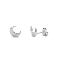 Crescent Moon Stud Earrings - Sterling Silver