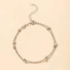 Double Layer Silver Anklet With Beads -Sparkle Jewelry Deals Store doublelayersilveranklet3
