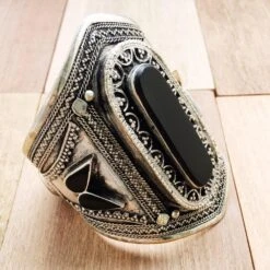 Black Stone Tribal Boho Cuff