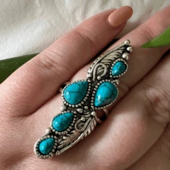 Turquoise Stone Vintage Feather Ring -Sparkle Jewelry Deals Store featherring3